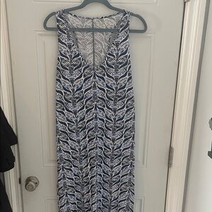 Lilly Pulitzer Navy and White Leaf Print Maxi Dress